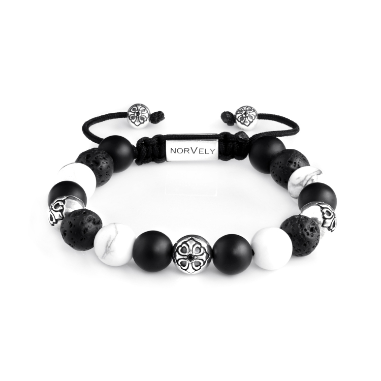 Sterling Silver Lily Balls – Onyx, Howlite & Lava Stone 10mm Basic Bracelet