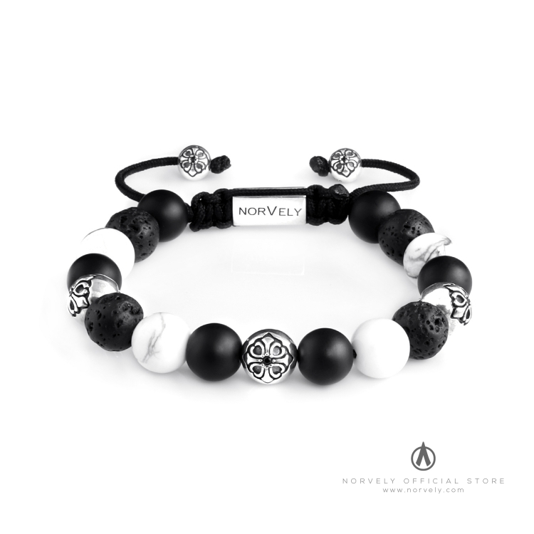 Mens Black String Bracelet With Silver Logo Bead, Nialaya