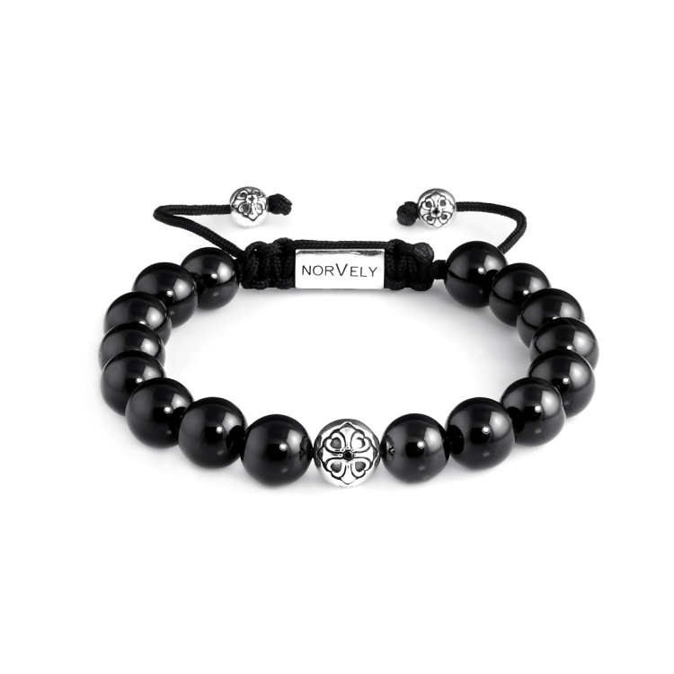 Sterling Silver Lily Ball & Onyx Stones 10mm Basic Bracelet