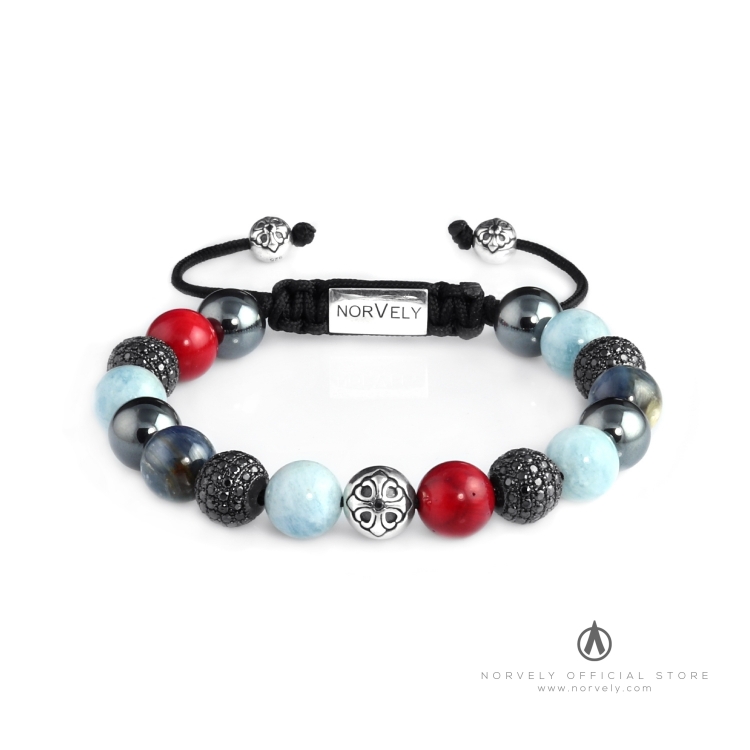 Silver Lily & CZ Diamonds / Mixed Stones – Coral, Aquamarine & Kyanite 10mm Basic Bracelet