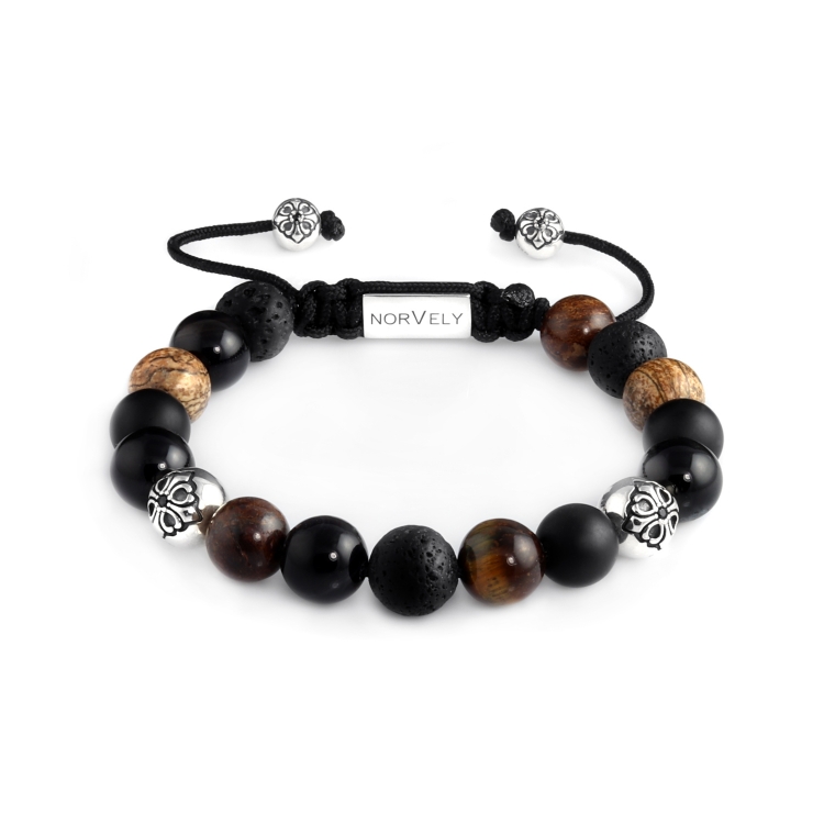 Silver Lily Balls / Mixed Stones – Jasper, Onyx, Bronzite & Tyger Eye 10mm Basic Bracelet