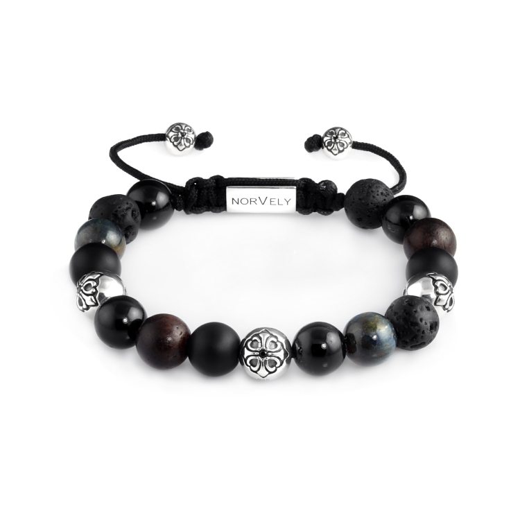 Silver Lily Balls / Mixed Stones – Tourmaline, Kyanite, Ebony & Onyx 10mm Basic Bracelet