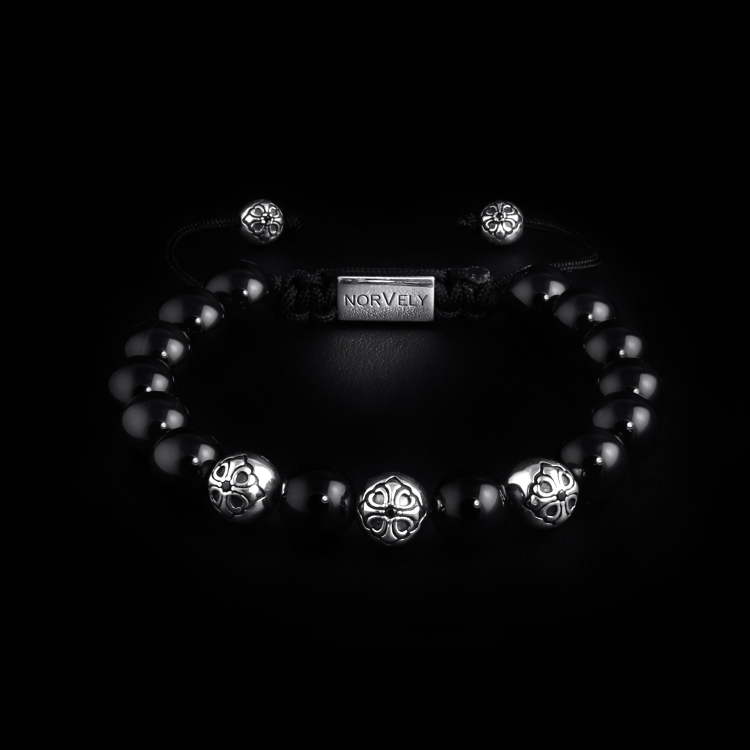 Sterling Silver Lily Balls & Onyx Stones 10mm Basic Bracelet