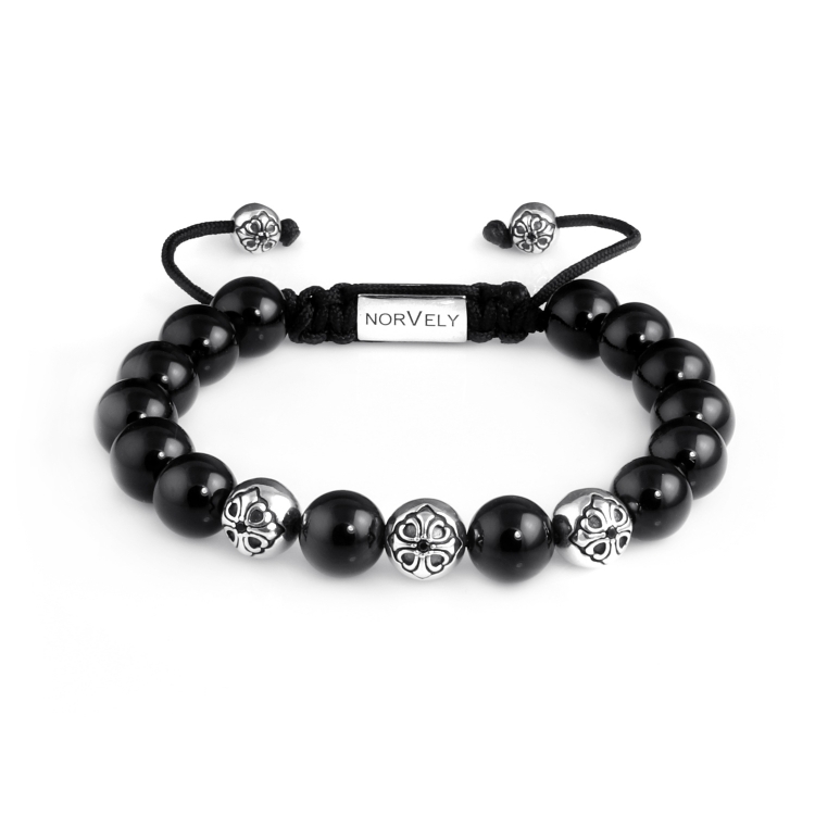 Sterling Silver Lily Balls & Onyx Stones 10mm Basic Bracelet