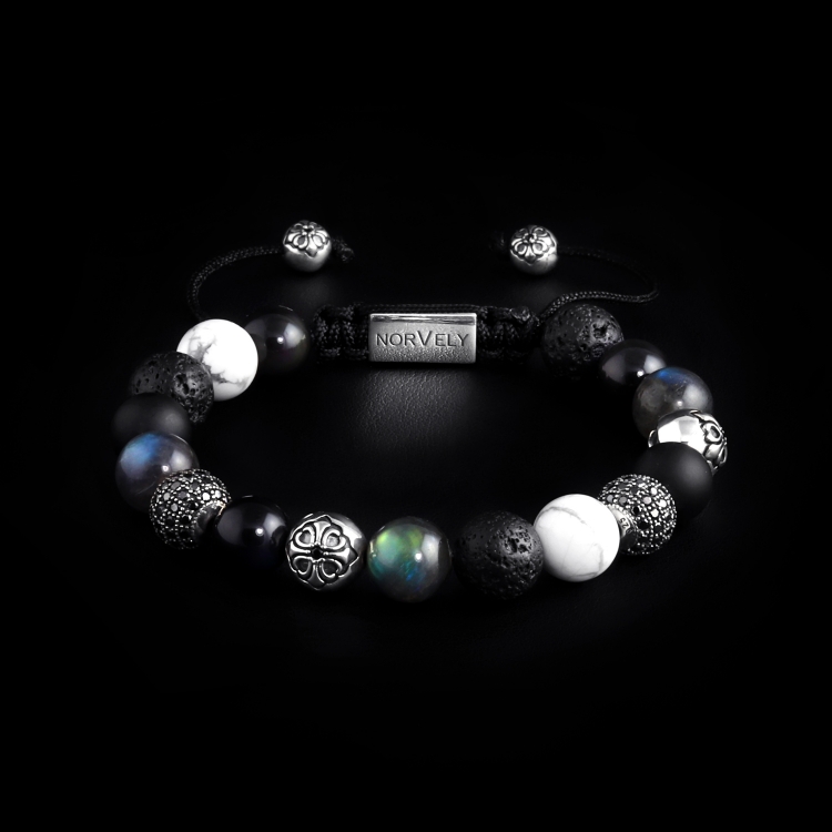 Silver Lily & CZ Diamonds / Mixed Stones - Lava Stone & Labradorite 10mm Basic Bracelet