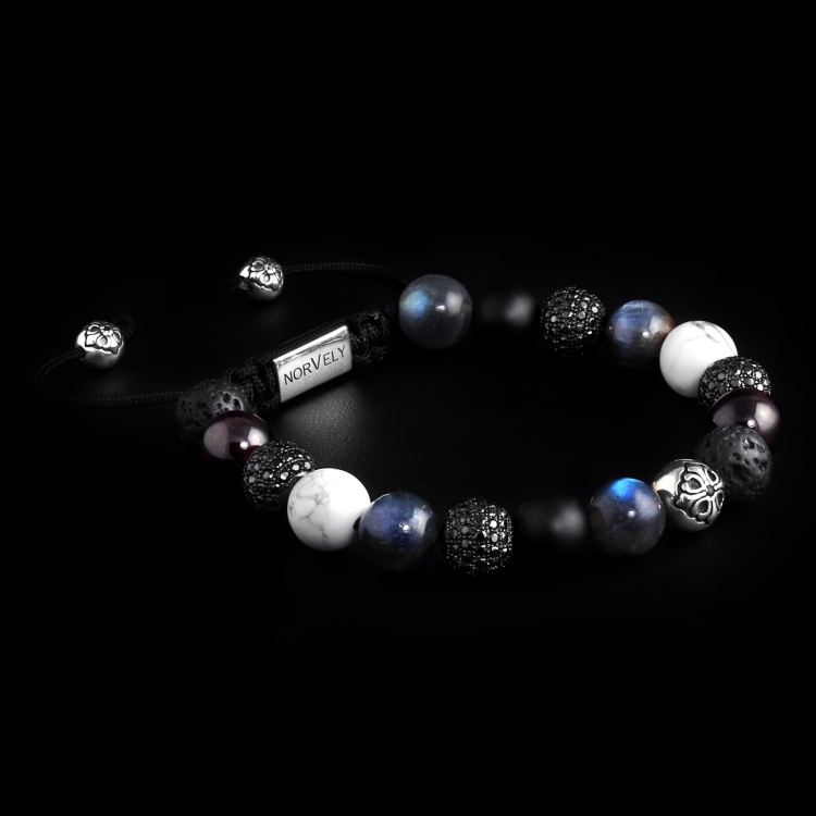Silver Lily & CZ Diamonds / Mixed Stones – Labradorite, Garnet & Kyanite 10mm Basic Bracelet