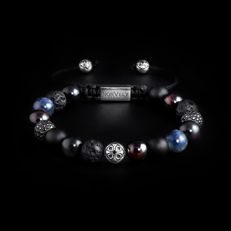 Silver Lily & CZ Diamonds / Mixed Stones – Kyanite & Garnet 10mm Basic Bracelet