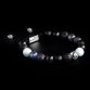 Silver Logo Ball & CZ Diamonds / Mixed Stones – Aquamarine, Kyanite & Obsidian 10mm Basic Bracelet