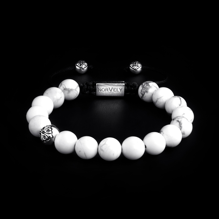 Sterling Silver Lily Ball & White Howlite Stones 10mm Basic Bracelet