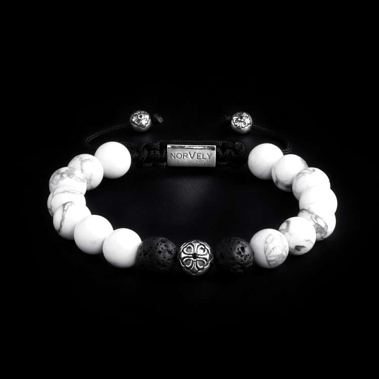 Sterling Silver Lily Ball – Howlite & Lava Stone 10mm Basic Bracelet