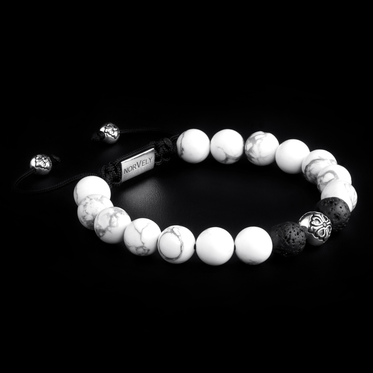 Sterling Silver Lily Ball – Howlite & Lava Stone 10mm Basic Bracelet