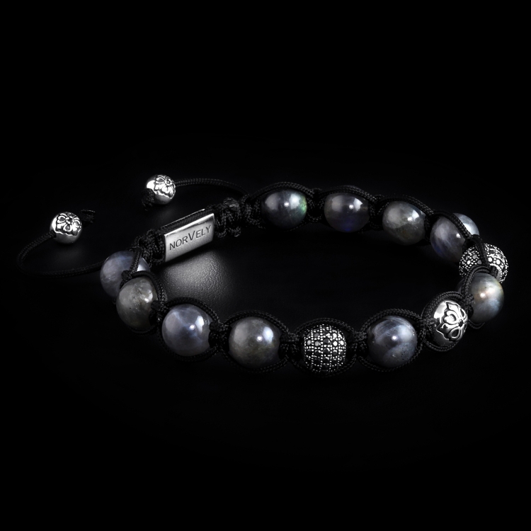 Sterling Silver Lily & CZ Diamonds Balls - Labradorite 10mm Link Bracelet