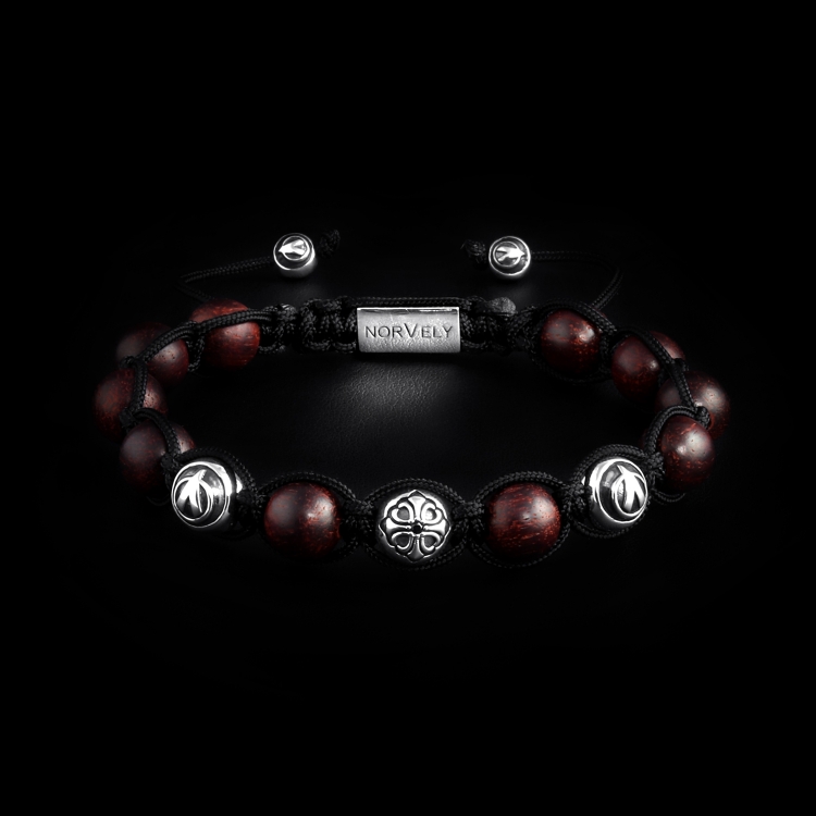 Sterling Silver Lily & Logo Balls - Rosewood 10mm Link Bracelet