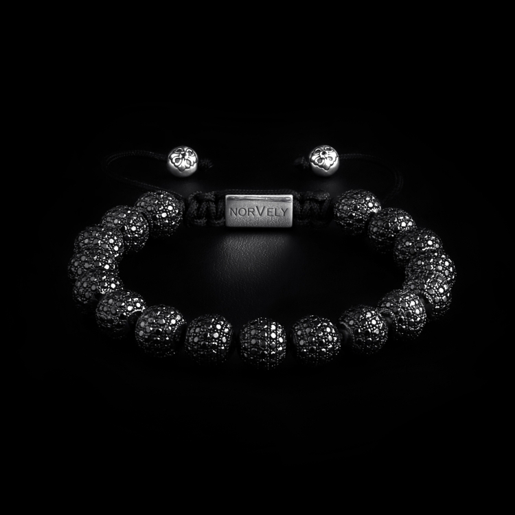 Sterling Silver Ruthenium Plated Beads With Black CZ Diamonds 10mm Basic Bracelet