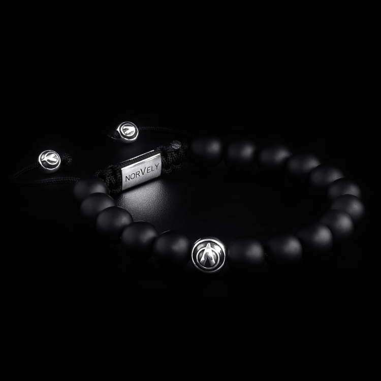 Sterling Silver Logo Ball & Matte Onyx 10mm Basic Bracelet