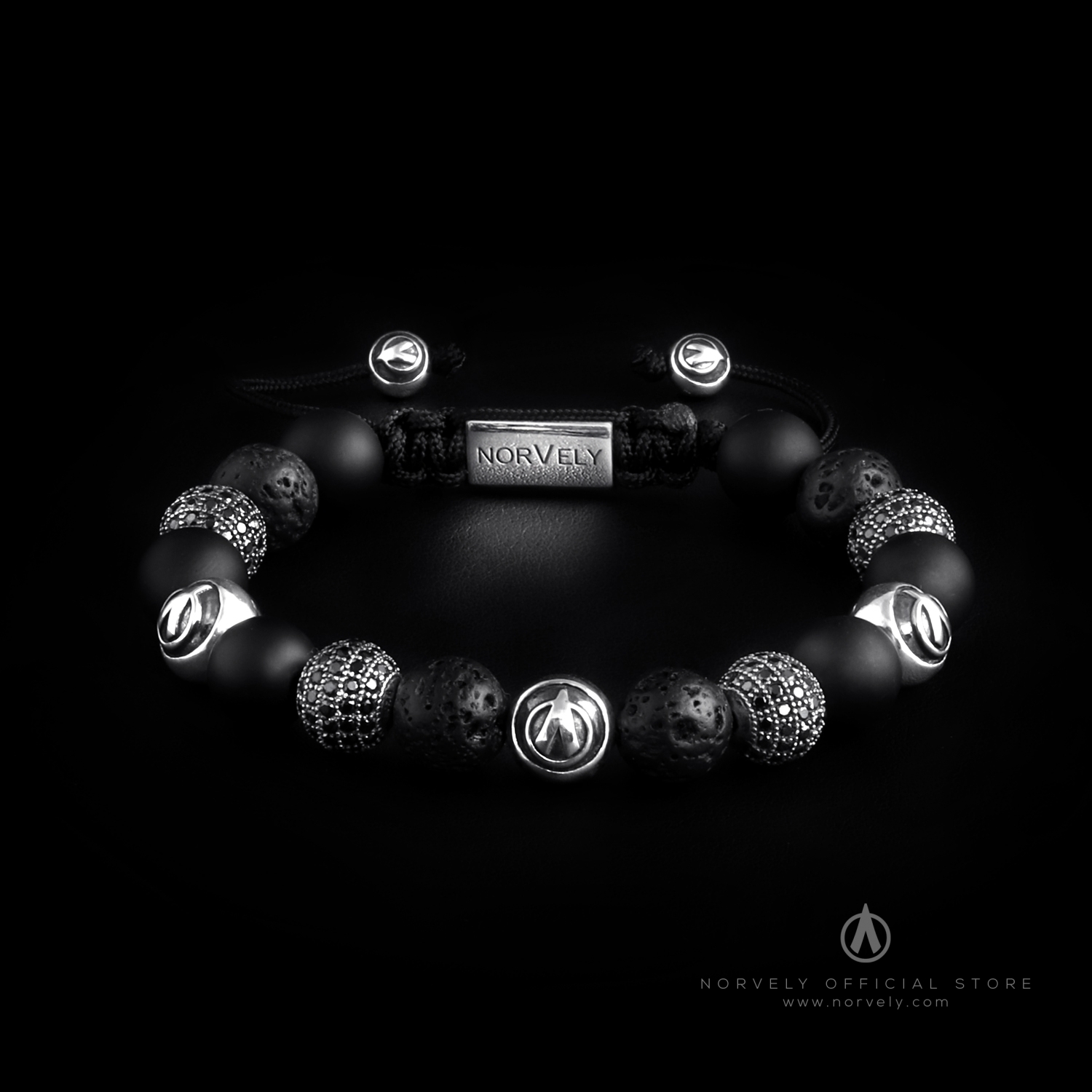 Sterling Silver Logo & CZ Diamonds Balls – Matte Onyx & Lava Stones