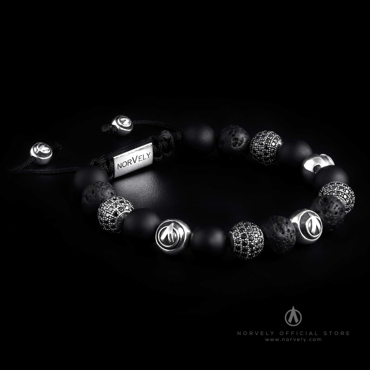 Sterling Silver Logo & CZ Diamonds Balls – Matte Onyx & Lava Stones