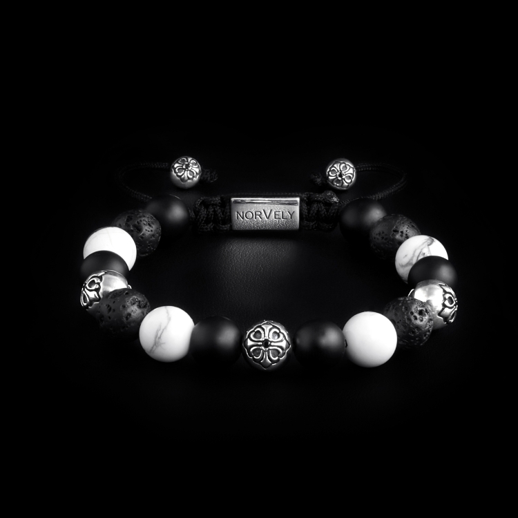 Sterling Silver Lily Balls – Onyx, Howlite & Lava Stone 10mm Basic Bracelet