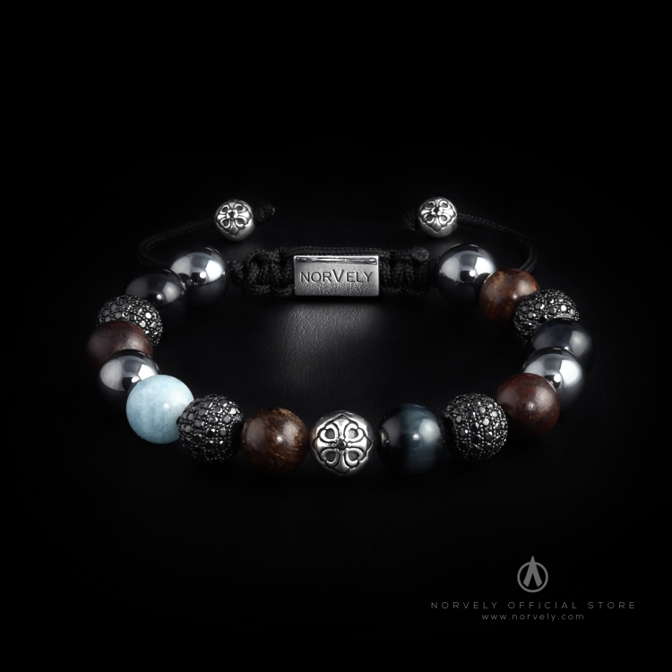 Silver Lily & CZ Diamonds / Mixed Stones – Hematite, Bronzite & Ebony 10mm Basic Bracelet
