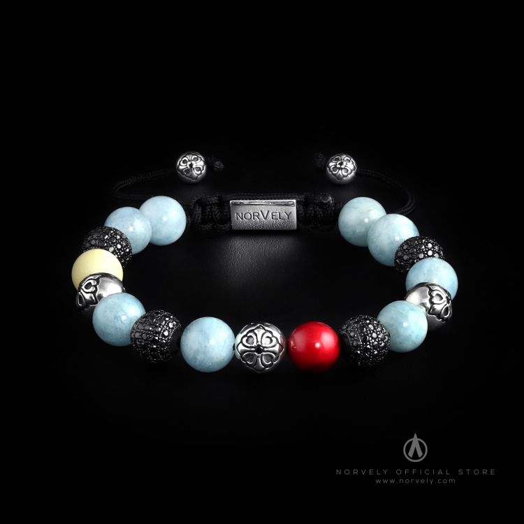 Sterling Silver Lily & CZ Diamonds Balls – Aquamarine, Coral & Sunstone 10mm Basic Bracelet
