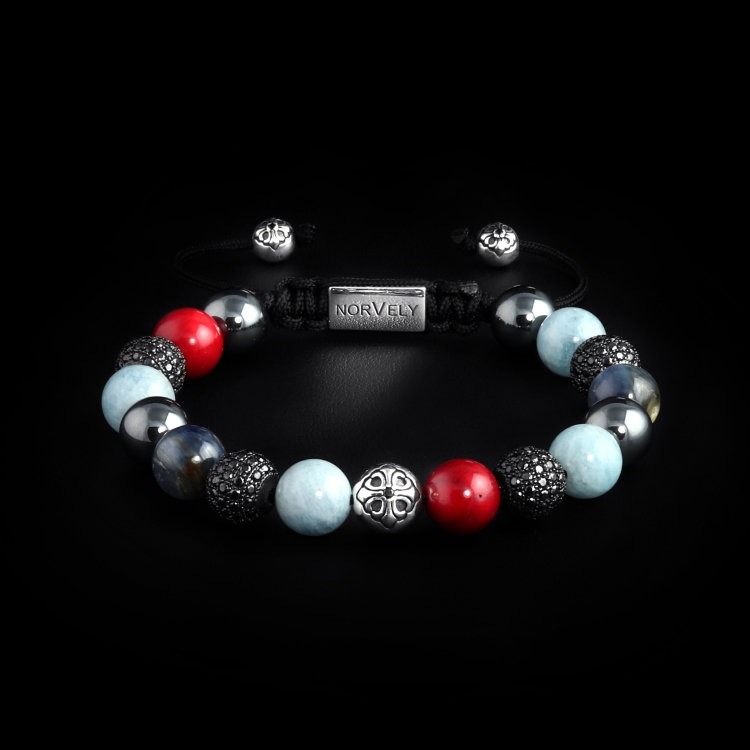 Silver Lily & CZ Diamonds / Mixed Stones – Coral, Aquamarine & Kyanite 10mm Basic Bracelet