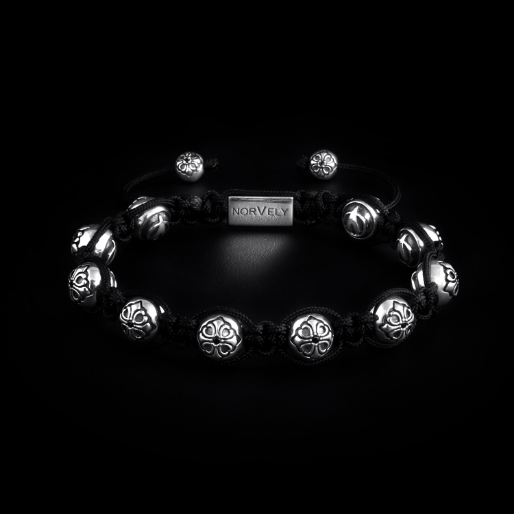 Sterling Silver Lily Balls With Black CZ Diamond 10mm Link Bracelet