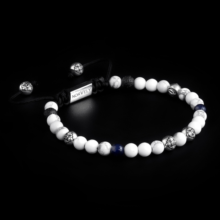 Sterling Silver Lily Balls – Howlite, Blue Agate & Lava Stones 6mm Basic Bracelet