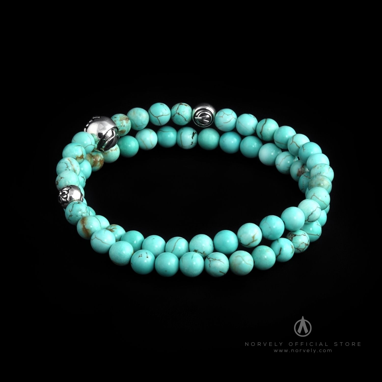 KALIFANO | Howlite Turquoise 6mm Triple Wrap Gemstone Elastic Bracelet