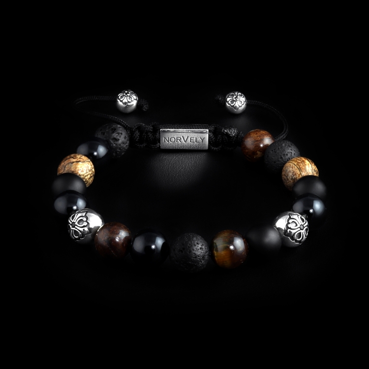 Silver Lily Balls / Mixed Stones – Jasper, Onyx, Bronzite & Tyger Eye 10mm Basic Bracelet