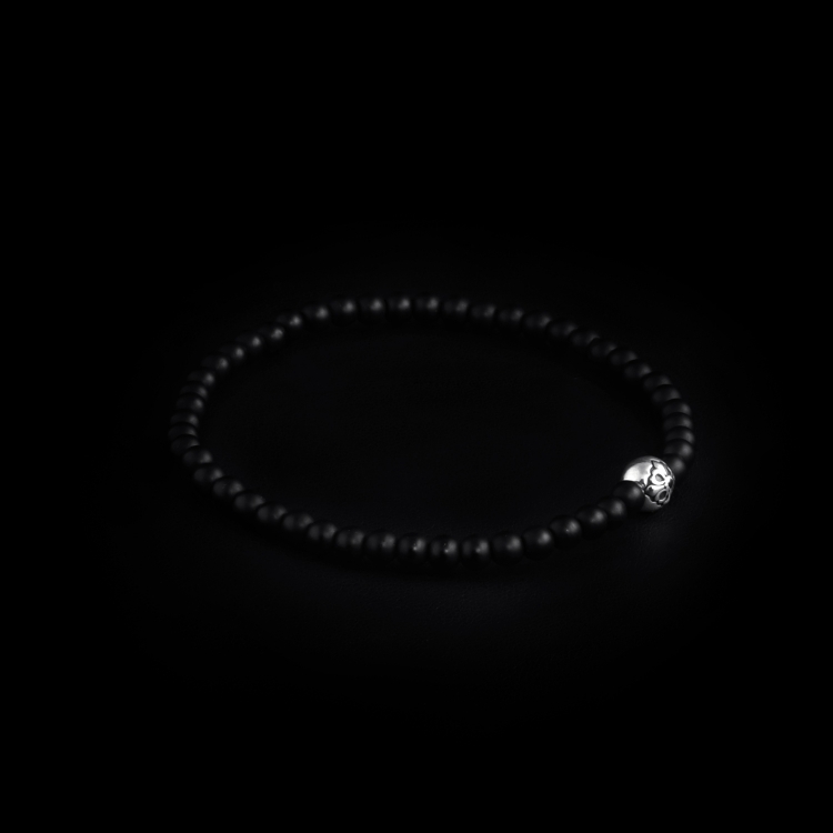 925 Sterling Silver Lily Ball & Matte Onyx Stones 4mm Elastic Bracelet