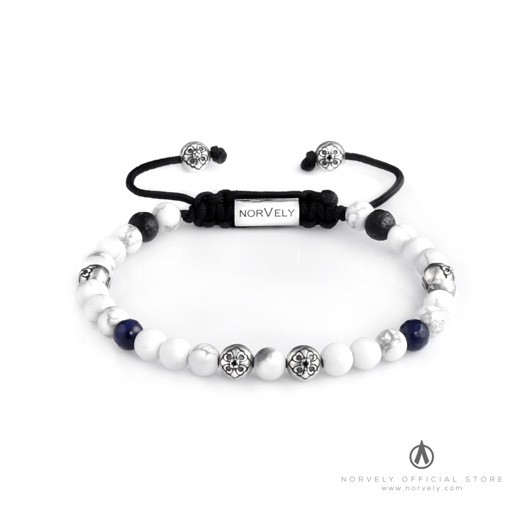 Sterling Silver Lily Balls – Howlite, Blue Agate & Lava Stones 6mm Basic Bracelet