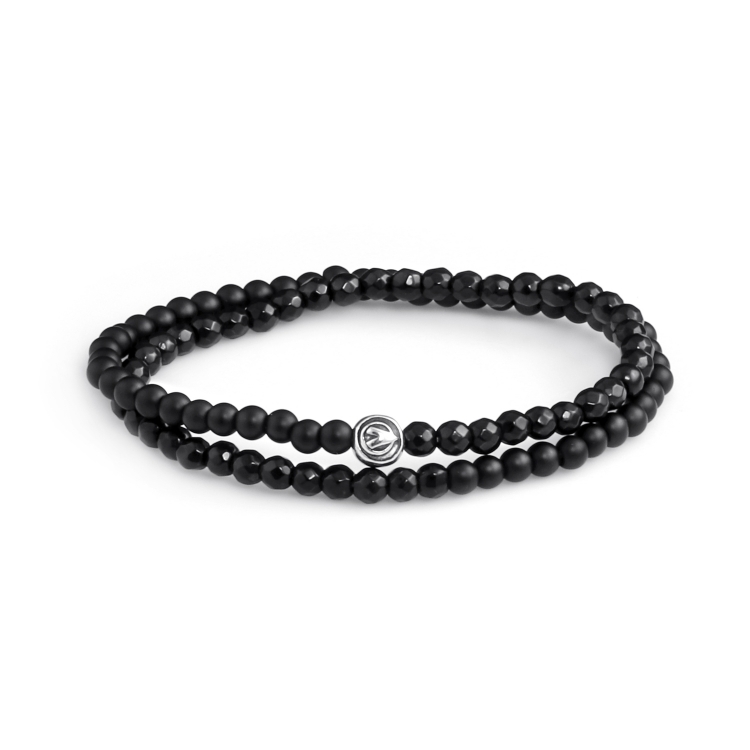 925 Sterling Silver Logo Ball & Onyx Stones 4mm Double Wrap Bracelet