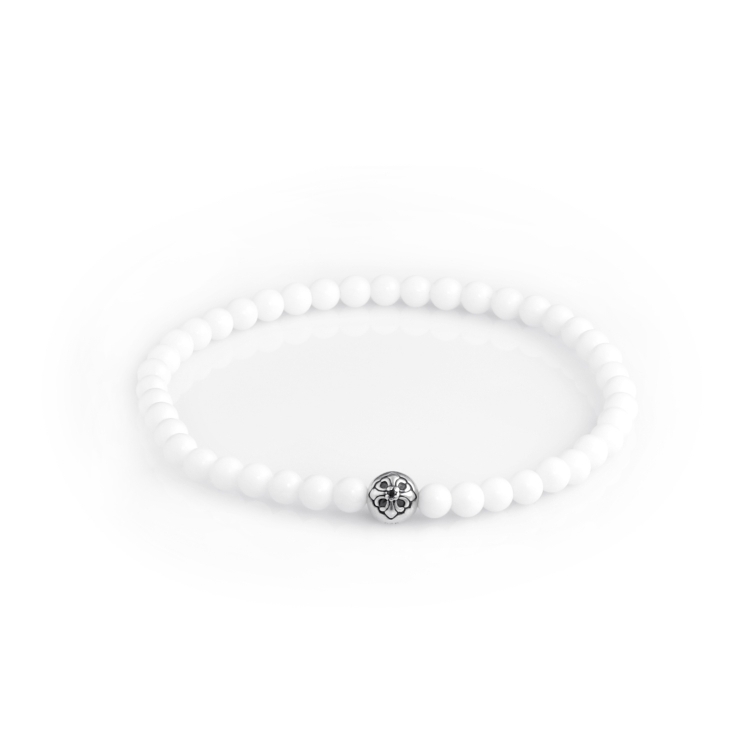 925 Sterling Silver Lily Ball & White Shell - Tridacna 4mm Elastic Bracelet