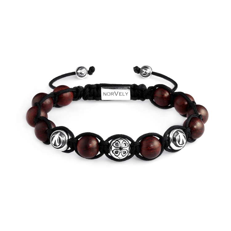 Sterling Silver Lily & Logo Balls - Rosewood 10mm Link Bracelet