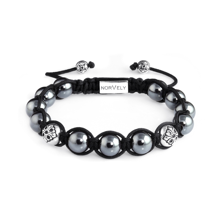 Sterling Silver Lily Balls & Hematite 10mm Link Bracelet