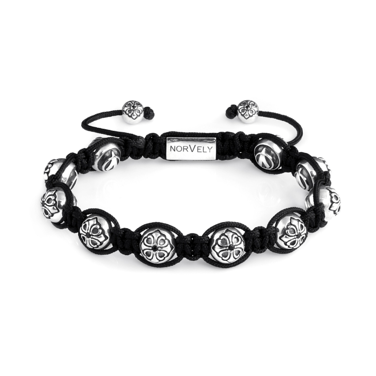 Sterling Silver Lily Balls With Black CZ Diamond 10mm Link Bracelet