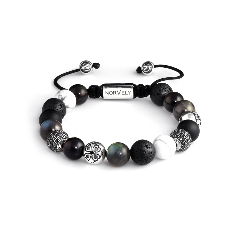 Silver Lily & CZ Diamonds / Mixed Stones - Lava Stone & Labradorite 10mm Basic Bracelet