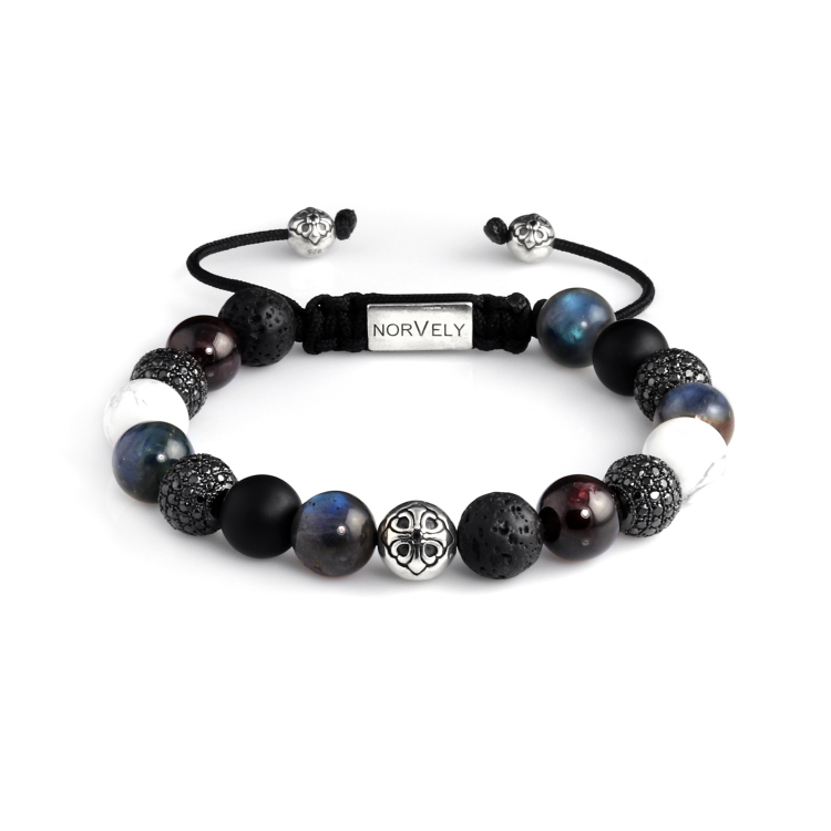 Silver Lily & CZ Diamonds / Mixed Stones – Labradorite, Garnet & Kyanite 10mm Basic Bracelet