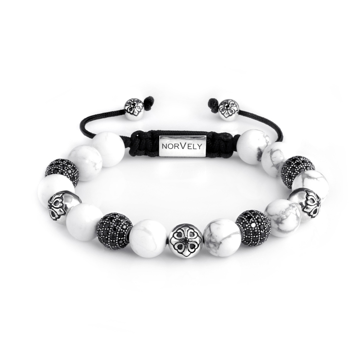 Sterling Silver Lily & CZ Diamonds Balls - Howlite 10mm Basic Bracelet