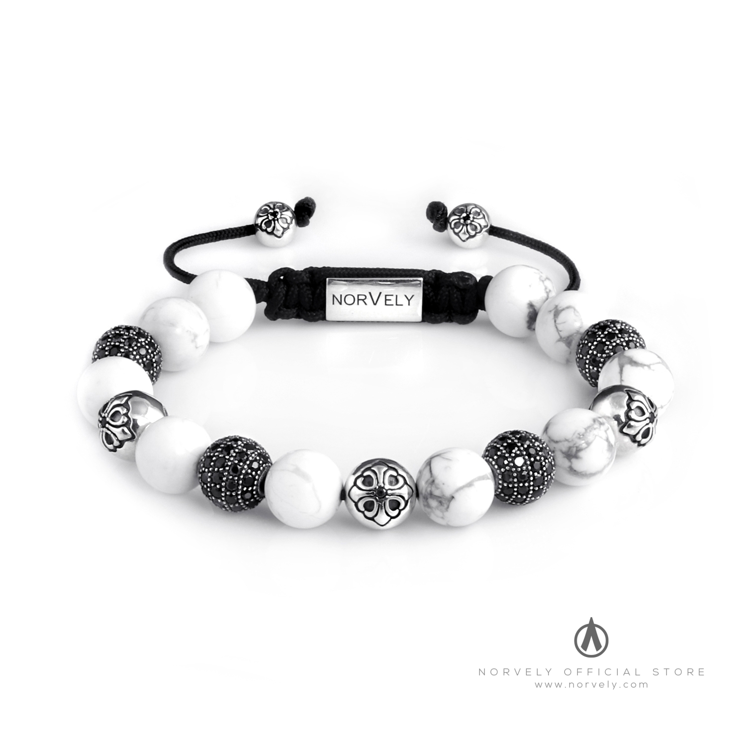 Men's Black String Bracelet with Black CZ Bead L (18cm / 7.1”)