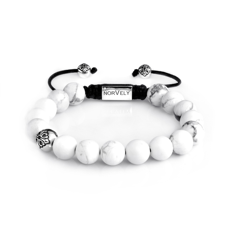 Sterling Silver Lily Ball & White Howlite Stones 10mm Basic Bracelet