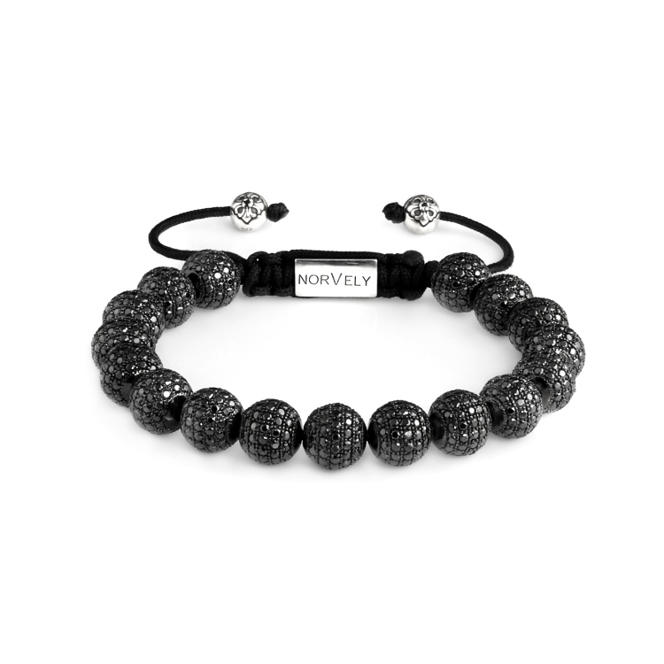 Sterling Silver Ruthenium Plated Beads With Black CZ Diamonds 10mm Basic Bracelet