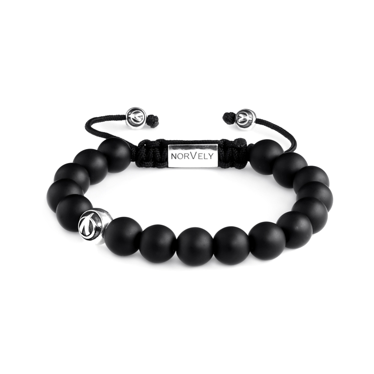 Sterling Silver Logo Ball & Matte Onyx 10mm Basic Bracelet