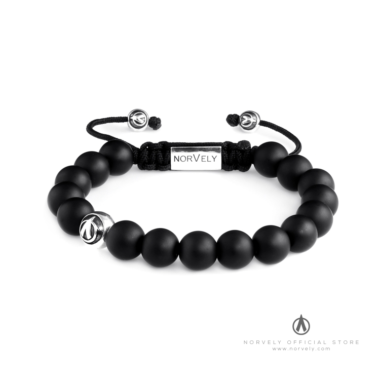 Sterling Silver Logo Ball & Matte Onyx 10mm Basic Bracelet