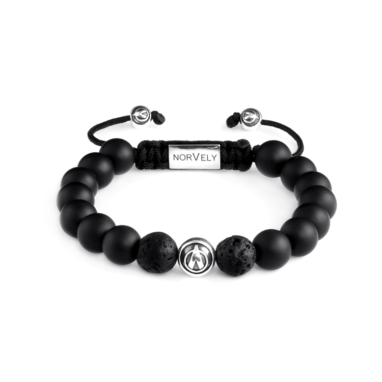 Sterling Silver Logo Ball - Matte Onyx & Lava Stone 10mm Basic Bracelet