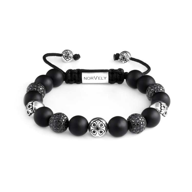 Sterling Silver Lily & CZ Diamonds Balls - Matte Onyx 10mm Basic Bracelet