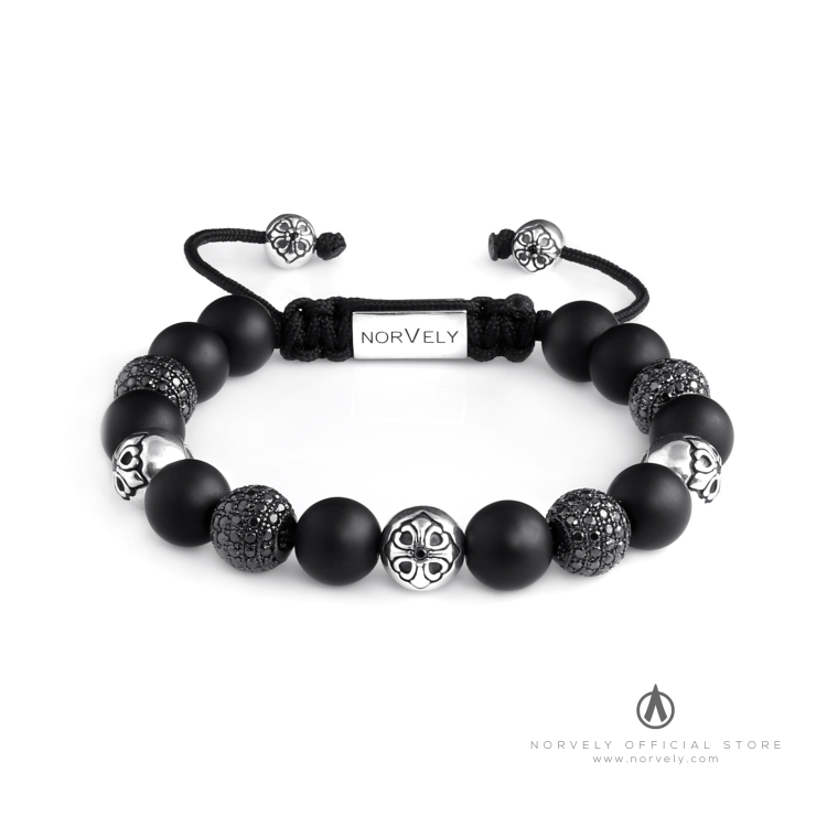 Sterling Silver Lily & CZ Diamonds Balls - Matte Onyx 10mm Basic Bracelet