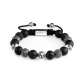 Sterling Silver Logo & CZ Diamonds Balls – Matte Onyx & Lava Stones 10mm Basic Bracelet
